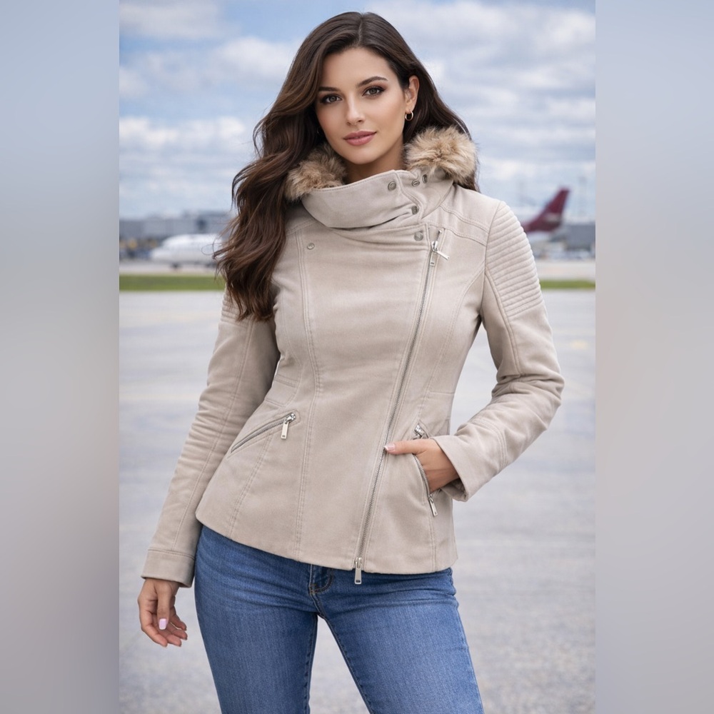 Karen Millen Cream Jacket with Removable Faux Fur Collar